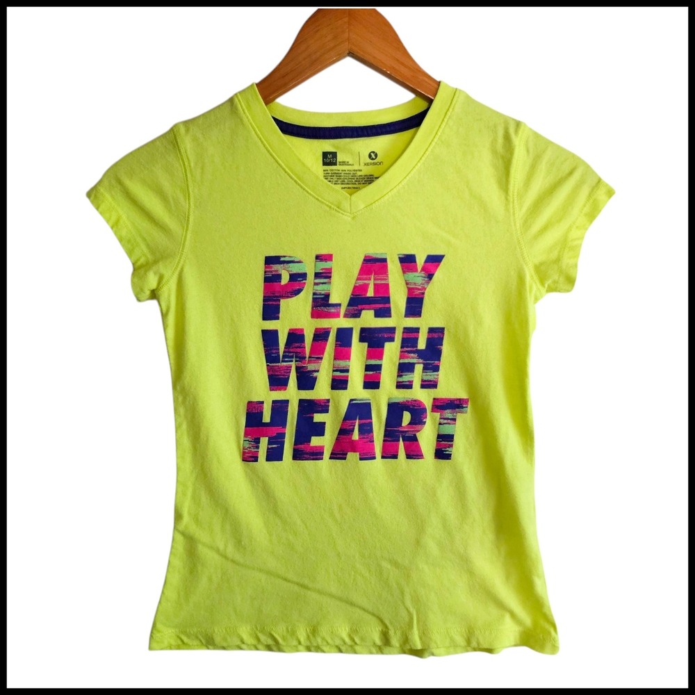 Xersion Play With Heart Graphic‎ Tee Activewear Top Girls Size M 10 12 Years